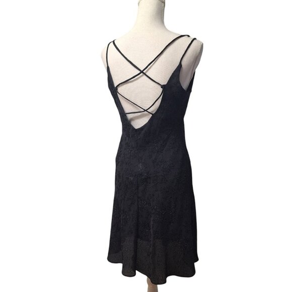 Steppin Out Dress Black Lace Strappy Back Slip Women Size 13 14 USA Short Formal - Picture 2 of 12